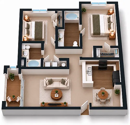 Floor plan 2 Bedroom, 2 Bathroom