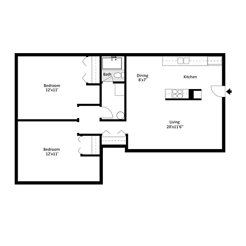 Floor plan 2 Bedroom 1 Bath