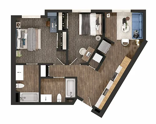 Floor plan 2 bed, 2 bath D2