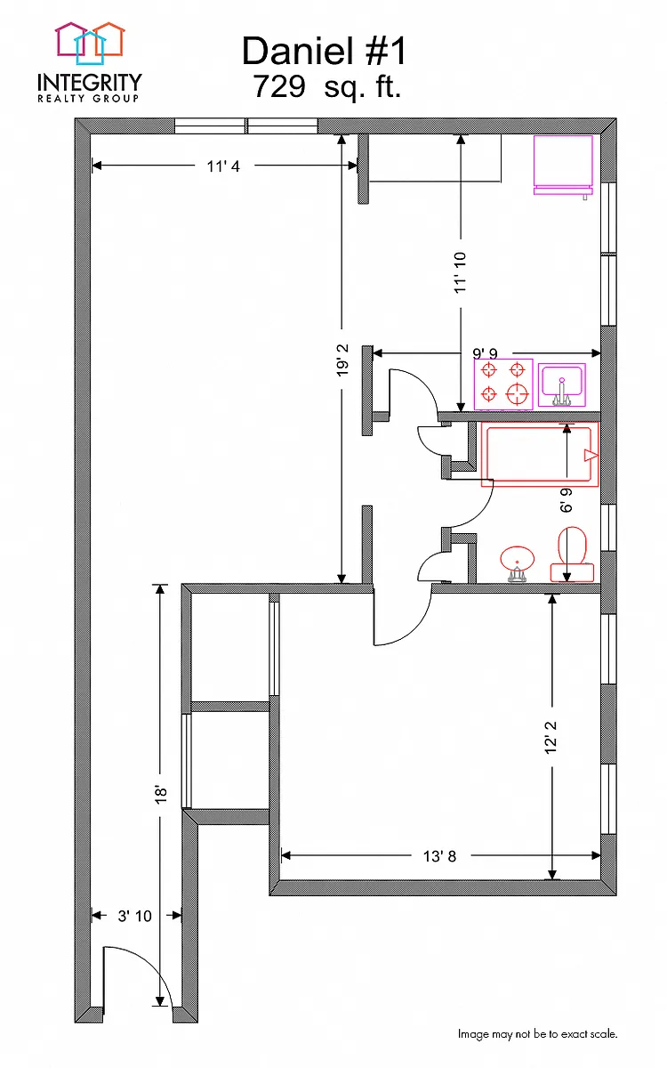 Floor plan The Daniel 1 Bedroom 1 Bath