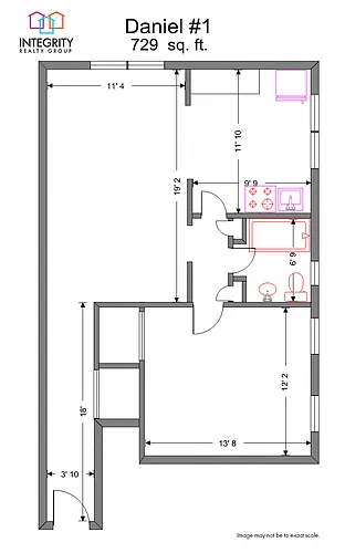 Floor plan The Daniel 1 Bedroom 1 Bath