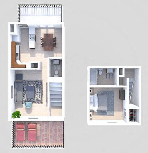 Floor plan A3 1 Bedroom 1.5 Bath Townhome