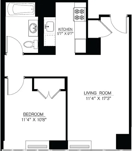 Floor plan 1 Bedroom L Line floors 9-16