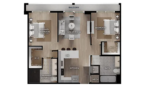 Floor plan 2 Bed/2 Bath-C1