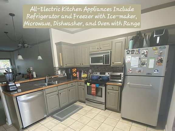 All-Electric Kitchen Appliances Include Refrigerator and Freezer with Ice-maker, Microwave, Dishwasher, and Oven with Range