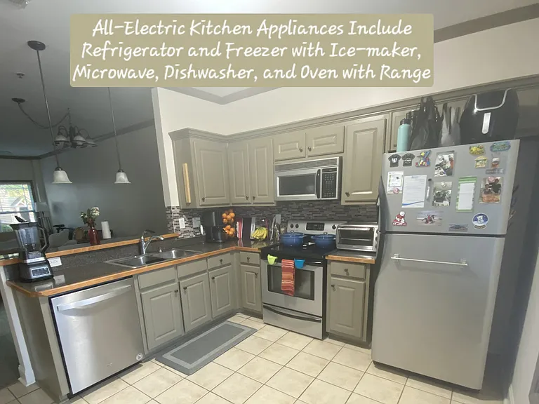 All-Electric Kitchen Appliances Include Refrigerator and Freezer with Ice-maker, Microwave, Dishwasher, and Oven with Range