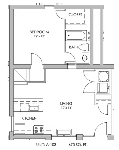 Floor plan One Bedroom A103