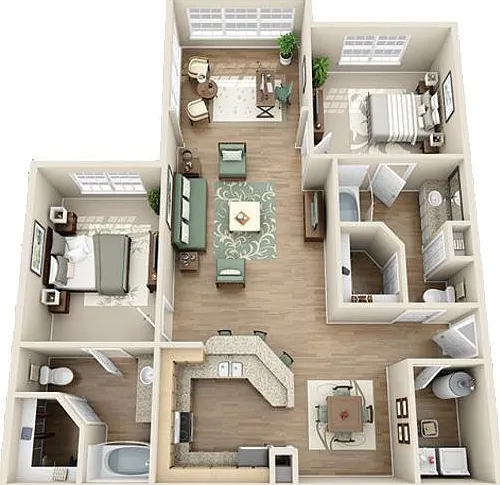 Plantation Park - The Southend W/Solarium - 2 Beds - 2 Baths - 1216 Sq. ft.