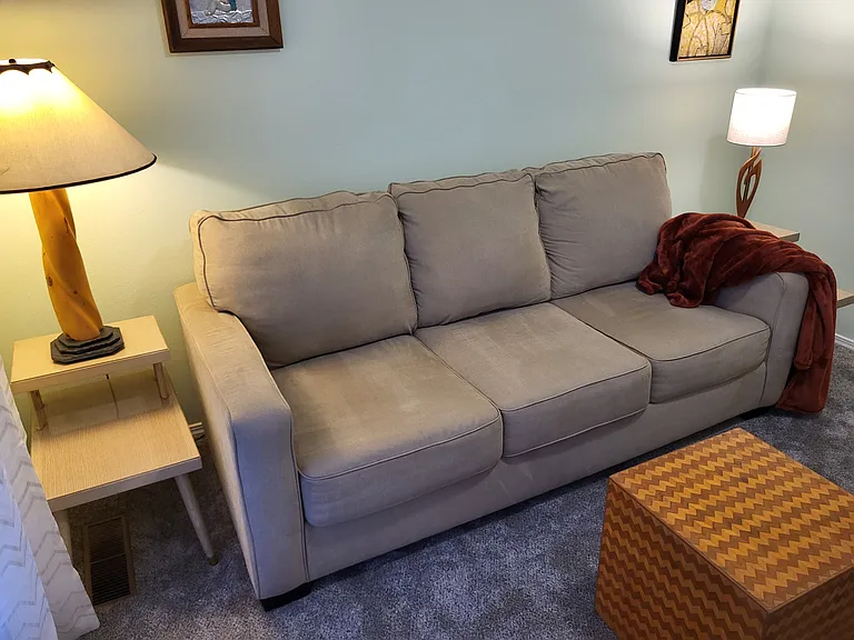 Guest Room with Vintage Mid-Century Modern Tables.