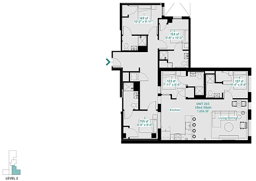 Floor plan 203 - 204 - 601 - Price per bed