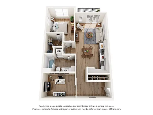 Floor plan 1 Bed x 1 Bath + Den