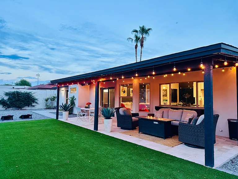 Private Backyard Oasis: 
Dedicated outdoor dining area, and a comfortable sitting space