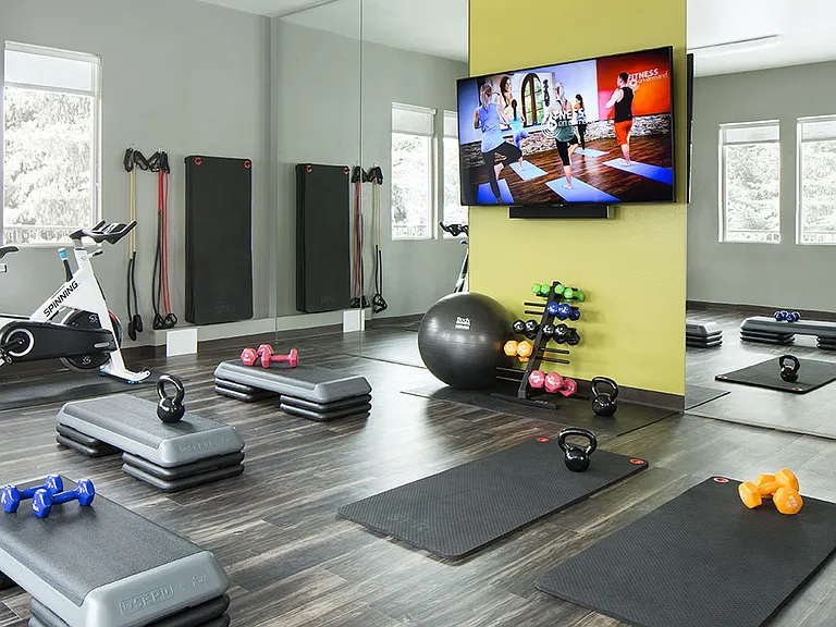 Apartment community yoga studio a Sagebrook in Colorado Springs, Colorado.