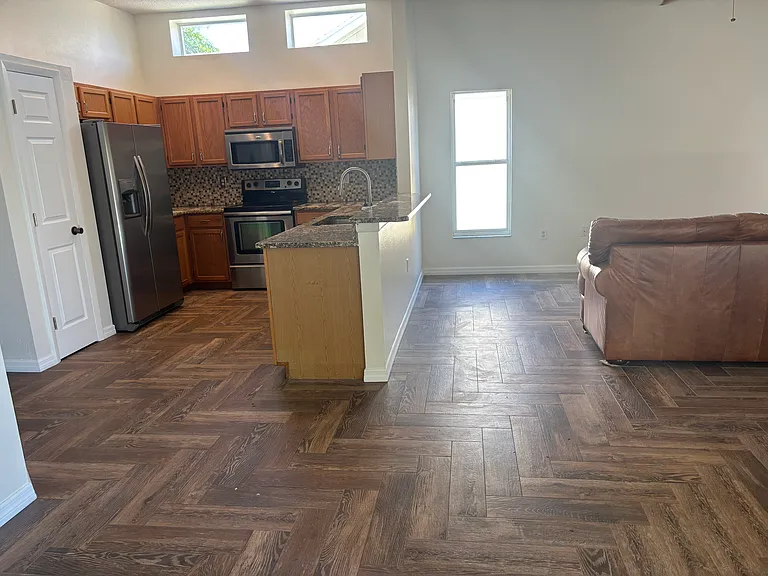 Inside kitchen bar and family room area