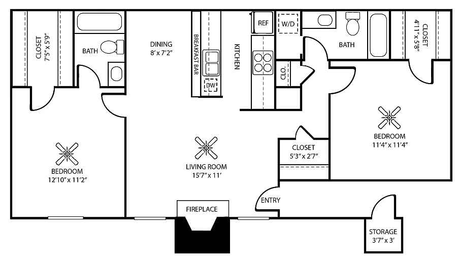 Floor plan 2 Bedroom 2 Bathroom