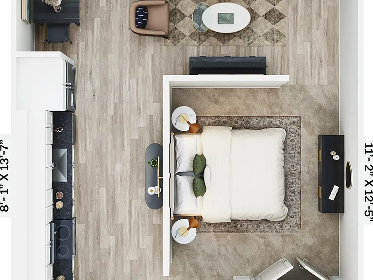 Explore this sleek one-bedroom apartment designed for city living. Explore this sleek one-bedroom apartment designed for city living.