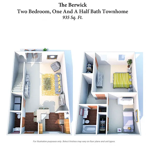 Floor plan The Berwick: 2 Bed, 1.5 Bath Townhome