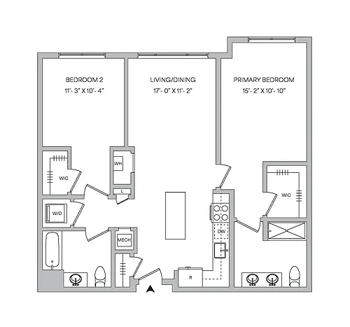 Floor plan B08 - 2BR 2BA (1077 SF)