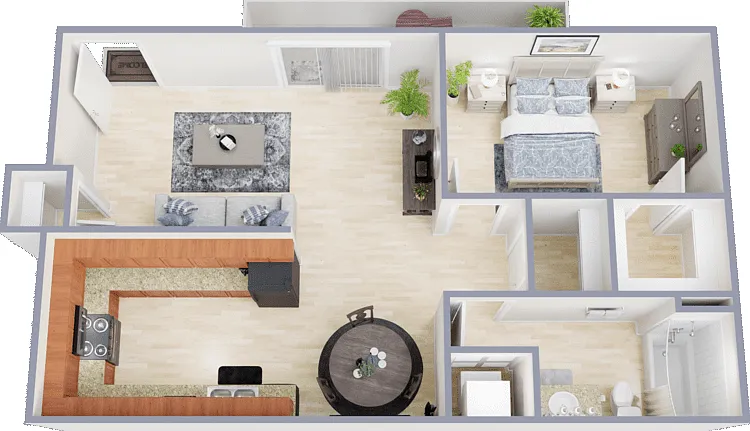 1 Bed 1 Bath B (4249) Floorplan Diagram