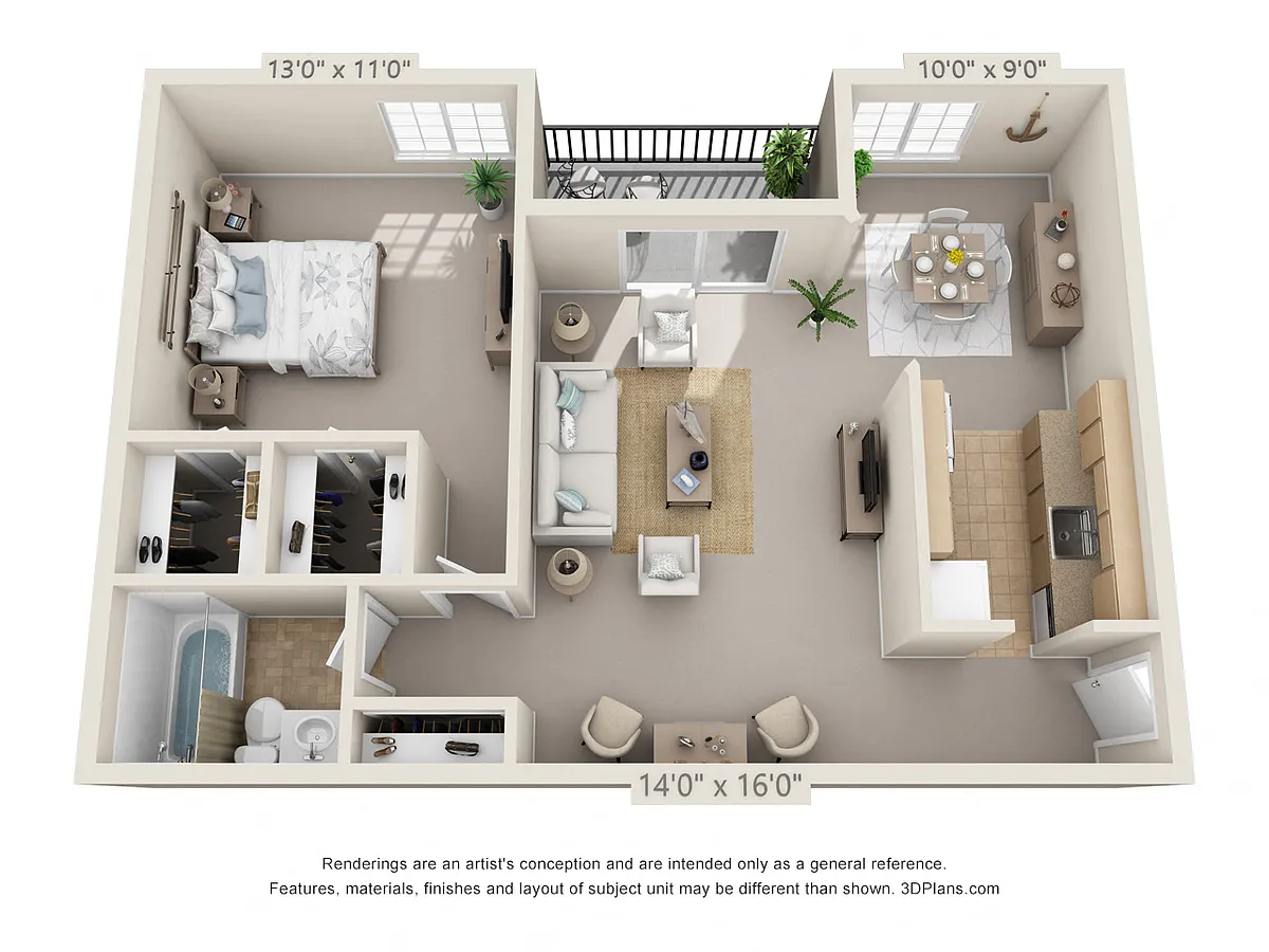 Floor plan 1 Bedroom, 1 Bath 850