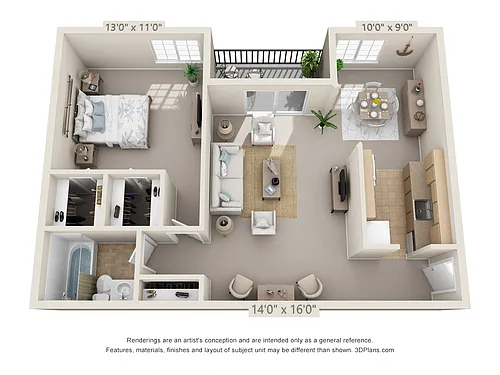 Floor plan 1 Bedroom, 1 Bath 850