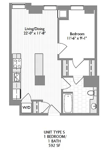 Floor plan 1-Bedroom 1-Bathroom | 590 sqft