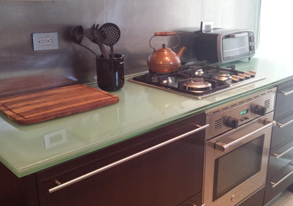 Kitchen with stainless steel appliances.