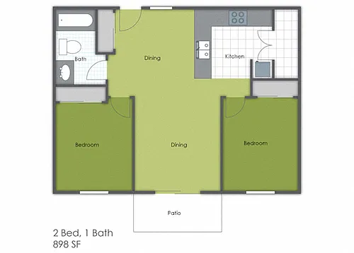 Floor plan 2 Bedroom 1 Bath A