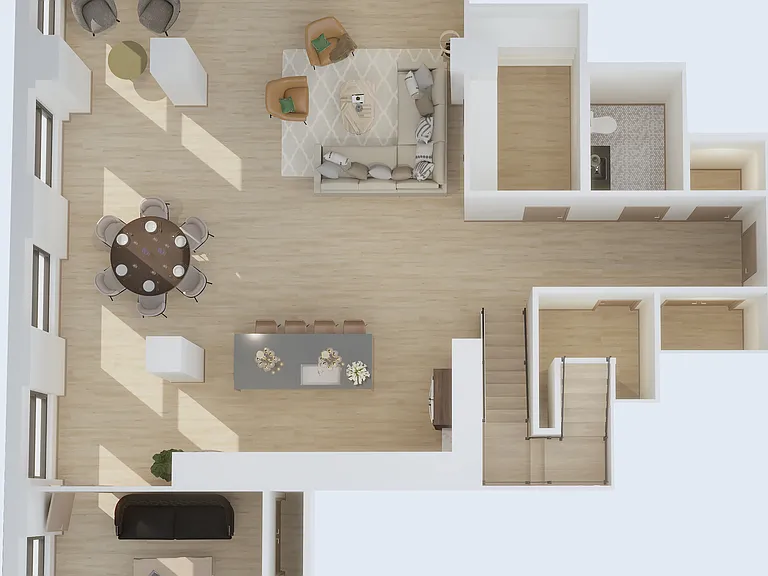 Explore the elegance of this open-concept living area designed for modern comfort and style. Explore the elegance of this open-concept living area designed for modern comfort and style.