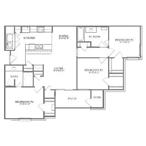 Floor plan 3 Bedroom, 2 Bathroom