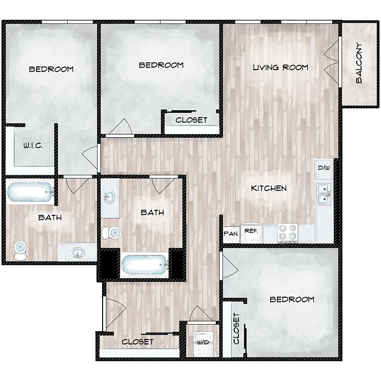 Floor plan 3 Bed 2 Bath B