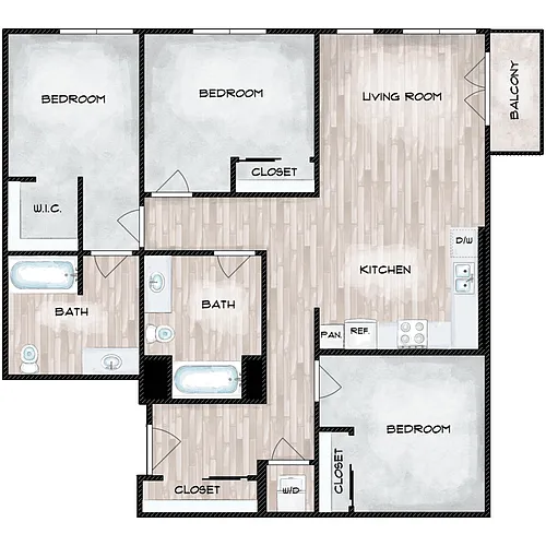 Floor plan 3 Bed 2 Bath B