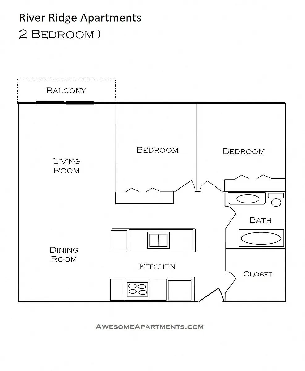 Floor plan 2 Bedroom 1 Bath