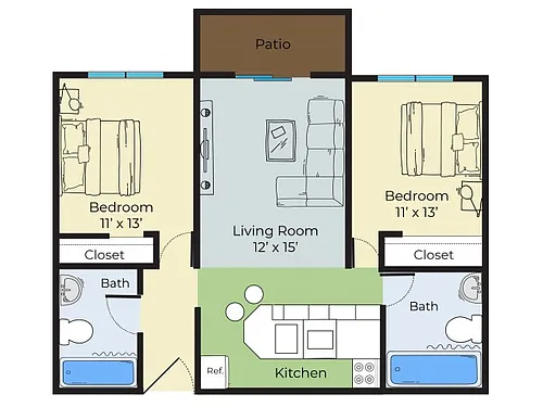 Floor plan 2 Bedroom 2 Bath