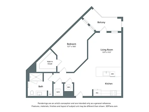 Floor plan The Gradient | 1 Bed | 1 Bath