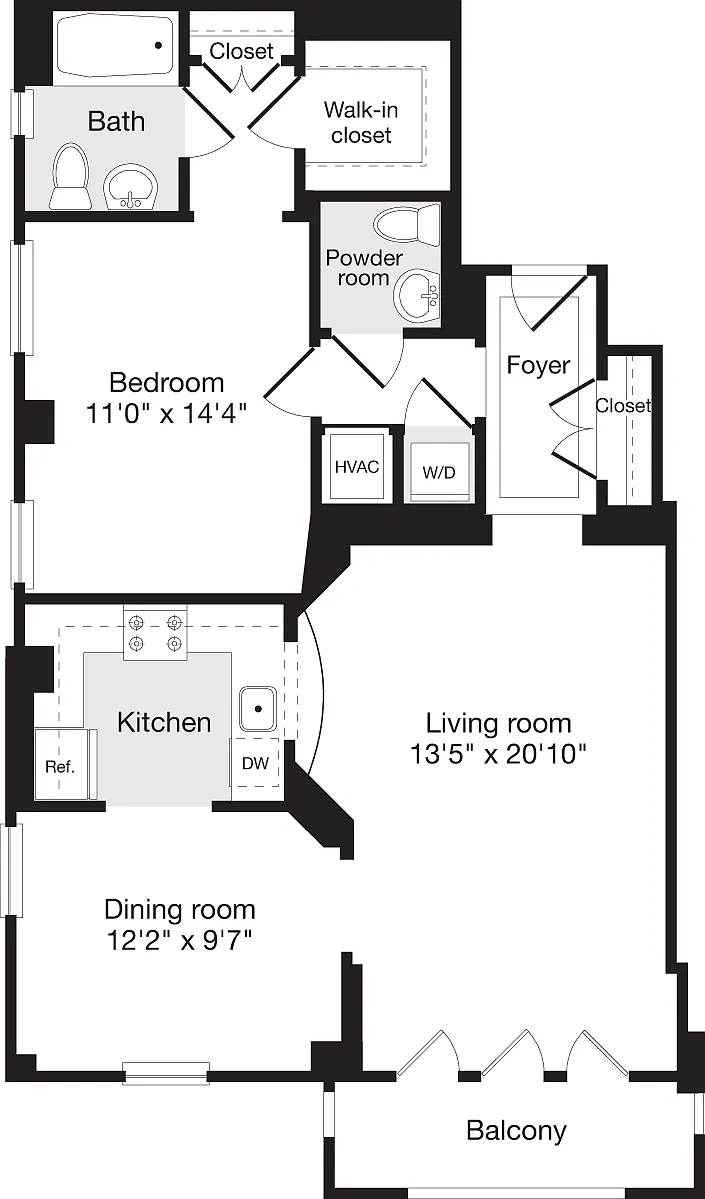 Floor plan 1 Bedroom Y