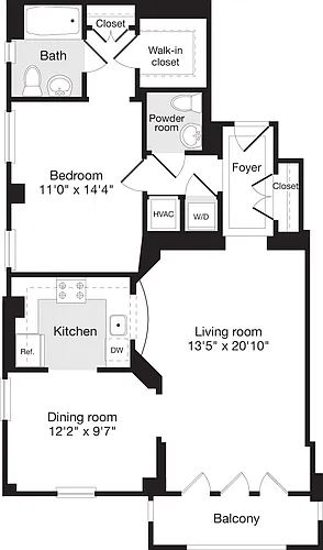 Floor plan 1 Bedroom Y