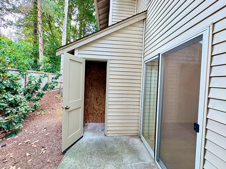 Locked storage off patio.
