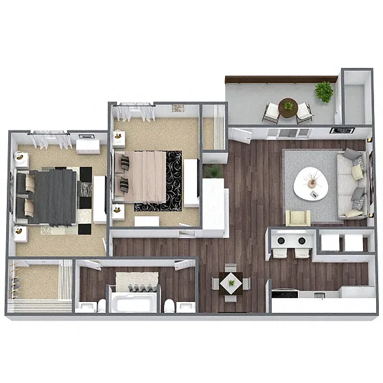 Floor plan B1: 2 Bed 2 Bath
