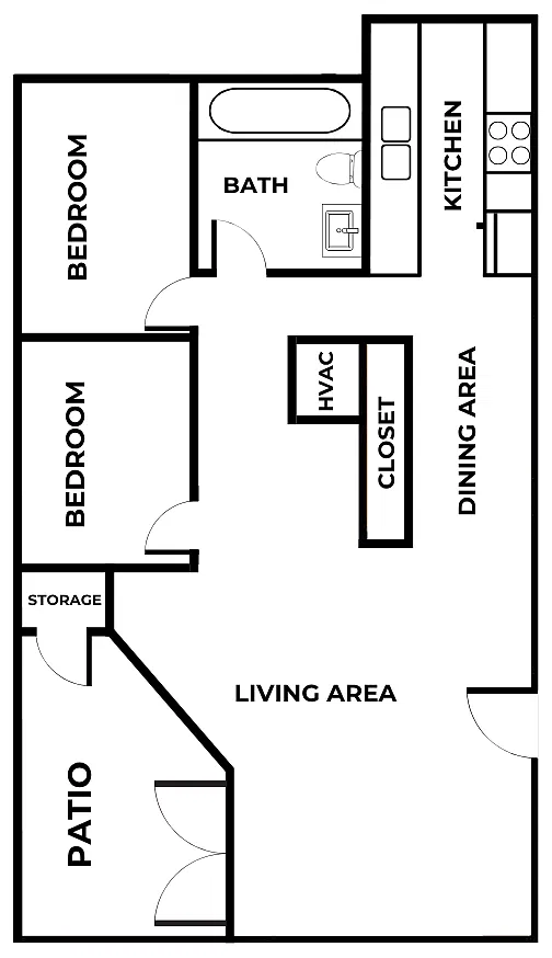Floor plan Timbers 2 Bedroom, 1 Bathroom