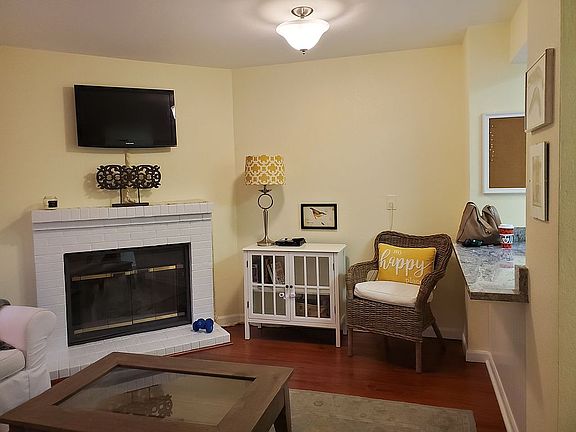 Wood burning brick fireplace