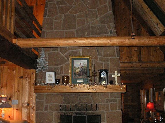 floor to ceiling rock fireplace