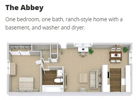 Floor plan The Abbey (1BR / 1BA Ranch)