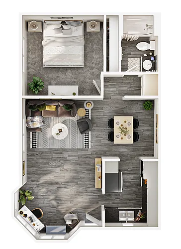 Floor plan 1 Bed 1 Bath B - Renovated