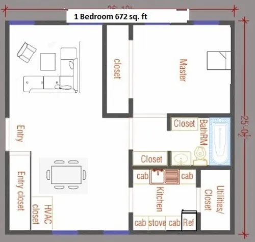 Floor plan 1Bed 1Bath