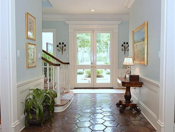~Entry Hall features Custom Painted Walls and Ceiling by Segretto ~ Paneled Chair Rail Molding ~ Dou