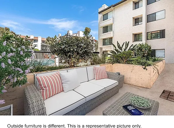 View of pool from your patio. Actual furniture is different than shown here.