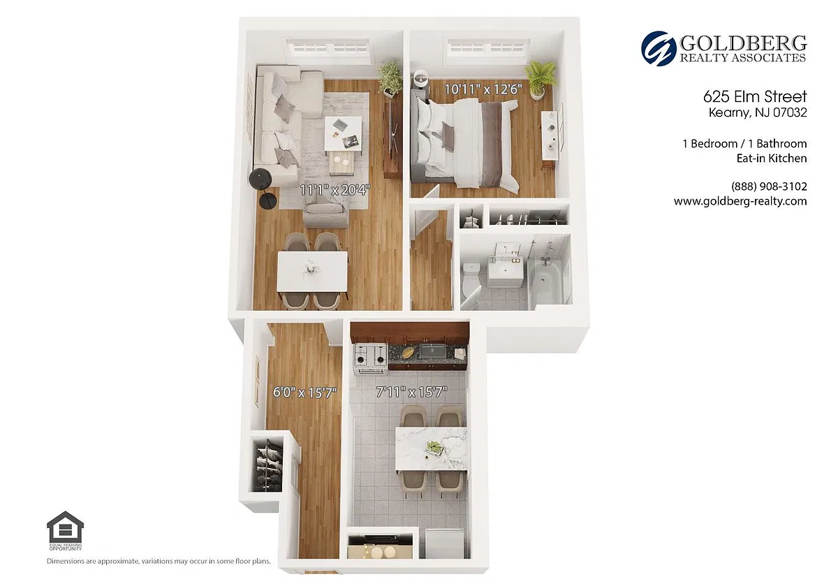 Floor plan One Bedroom w/ Eat In Kitchen
