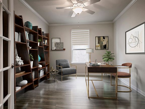 Flexible living space off entryway, shown as study