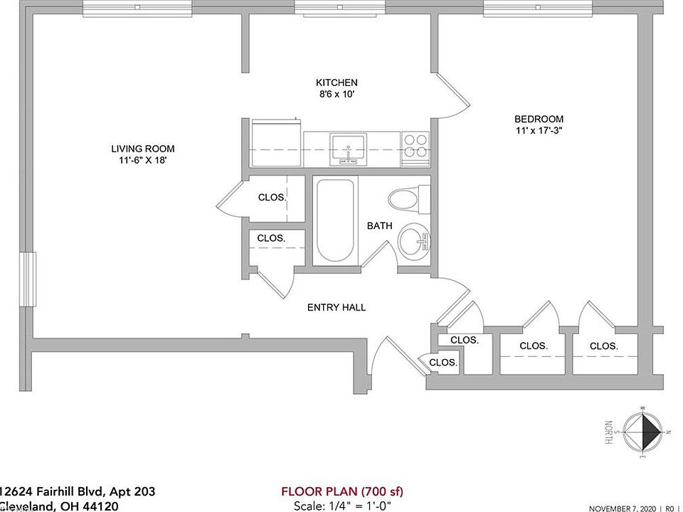 Floor Plan for unit. Note: 103 and 203 have same layout.